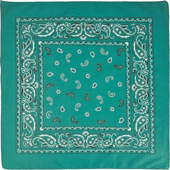 Women's Teal Cotton Bandana Large Cowgirl Imported Handkerchief Headband Scarf - Picture 5 of 7